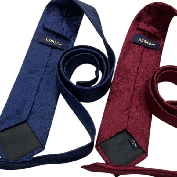 2 HISDREN Blue/Burgundy Paisley Silk LUXURY Tie HANDMADE - Picture 6 of 8